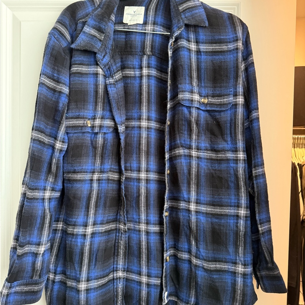American Eagle Outfitters Blue and Black Plaid Shirt